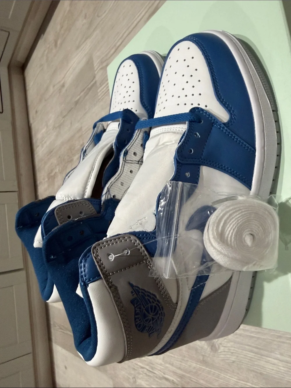 Jordan High-Top Sneakers in Blue, White & Gray